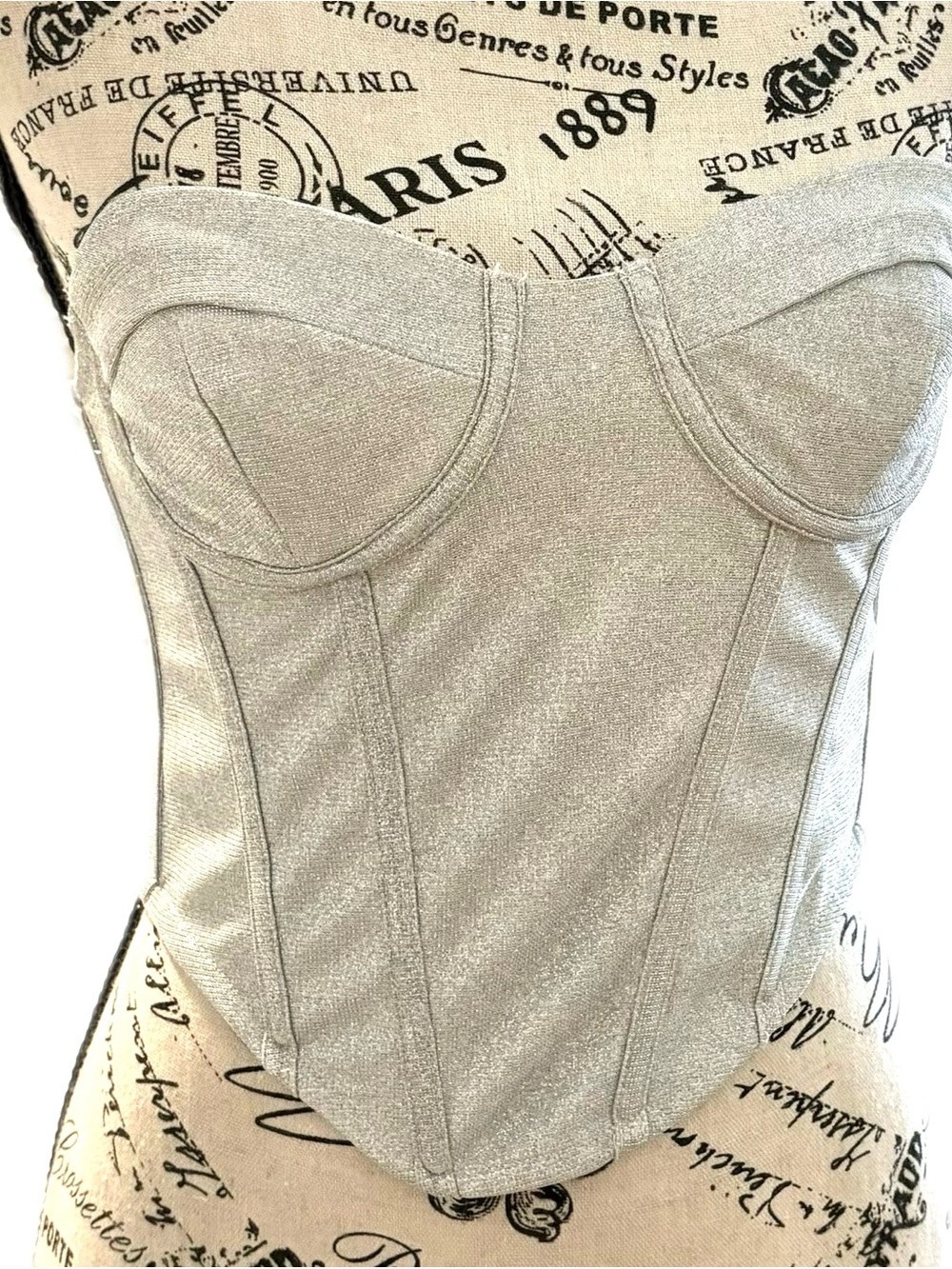 Silver Glitter Strapless Bustier Corset Top by Cotton Candy LA Small